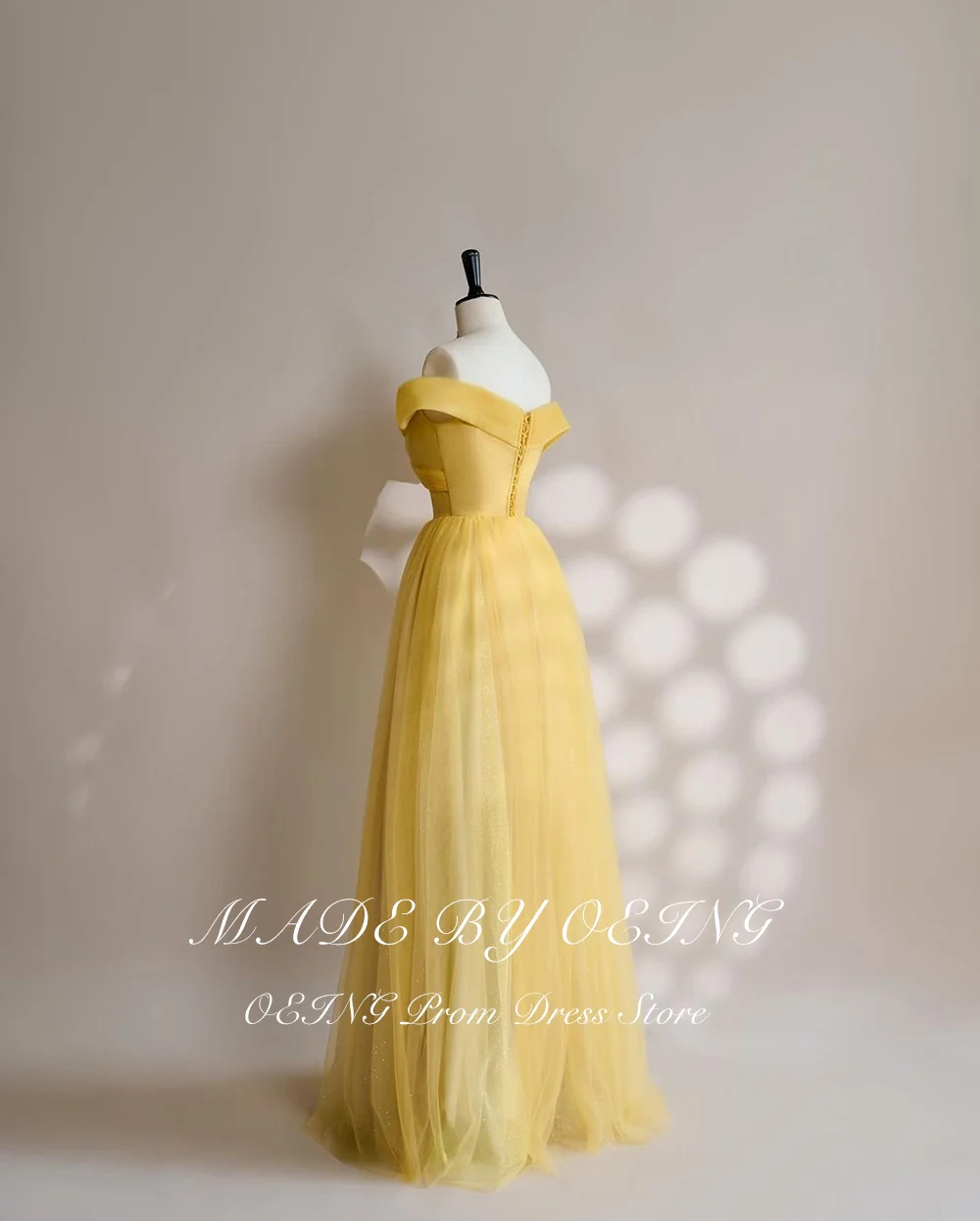 OEING Elegant Yellow Tulle Evening Dresses  Off Shoulder Corset Back Prom Dress Floor Length Garden Wedding Party Gowns 2024