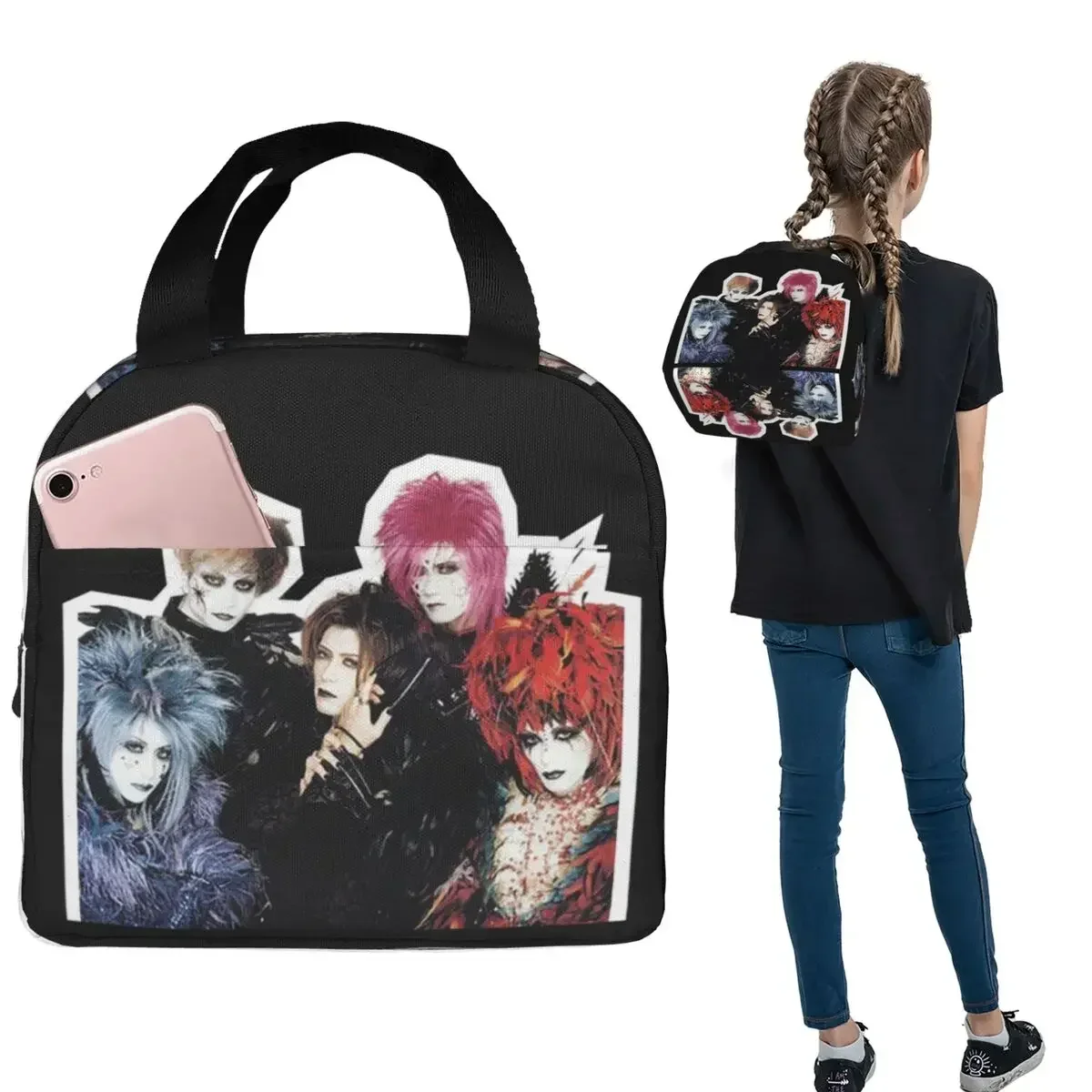 Malice Mizer Visual Kei Japanese Rock Band Gothic Insulated Lunch Bag for Women Kids Leakproof Food Boxes Thermal Lunch Box Tote