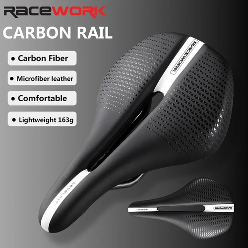 Imagen 2 del producto Sillín de bicicleta RACEWORK, rieles de carbono súper ligeros, asiento de bicicleta MTB, carreras de carretera, sillines cómodos, pieza de ciclismo con riel de 240x145mm