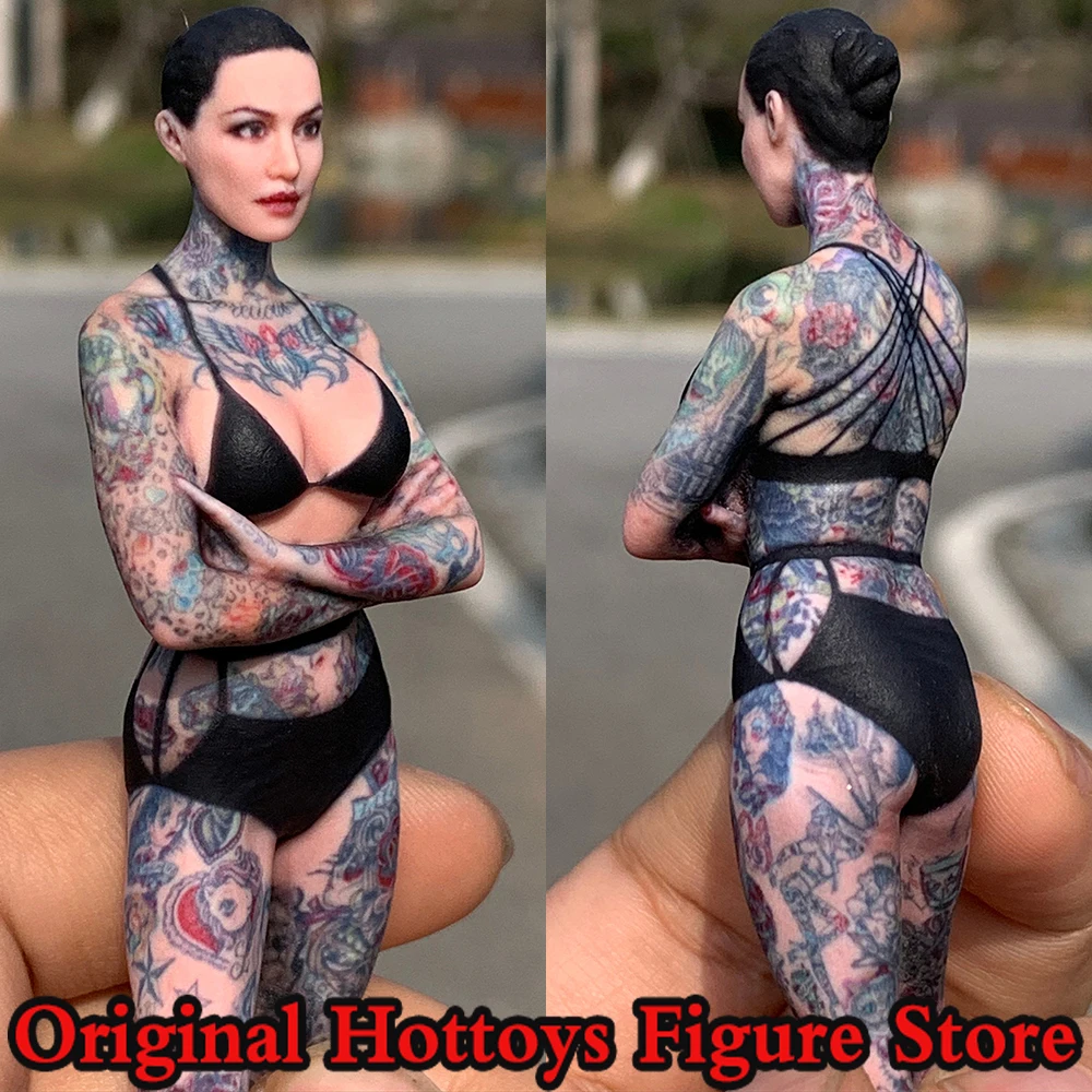 

In Stock 1/16 Scale Women Soldier Tattoo Black Bikini Beauty Mini Realistic Sculpure Full Set About 11cm Action Figure Doll
