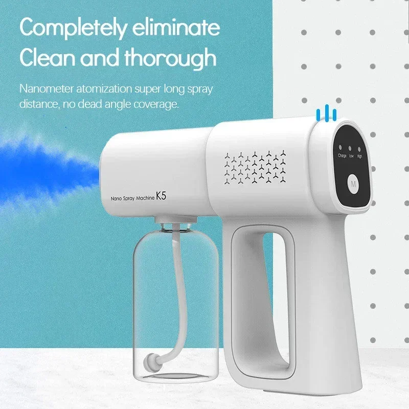 Newest 380ml Wireless Electric Sanitizer Sprayer USB Nano Blue Light Steam Spray Disinfection Gun Garden Household Atomizer Tool