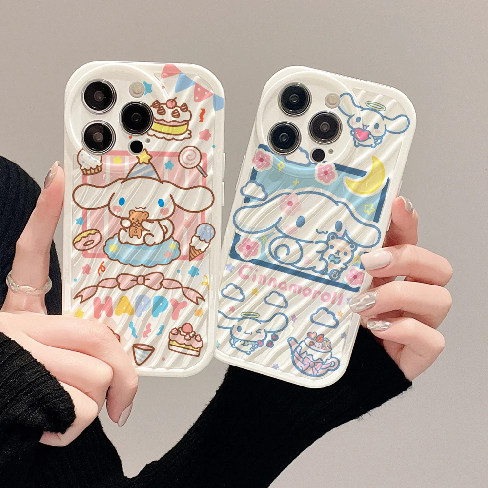 Aoger Sanrio Cinnamoroll kuromi Hello Kitty Phone Case for iPhone 14 12 13 11 Pro Max Mini Funda Liquid water pattern Cover