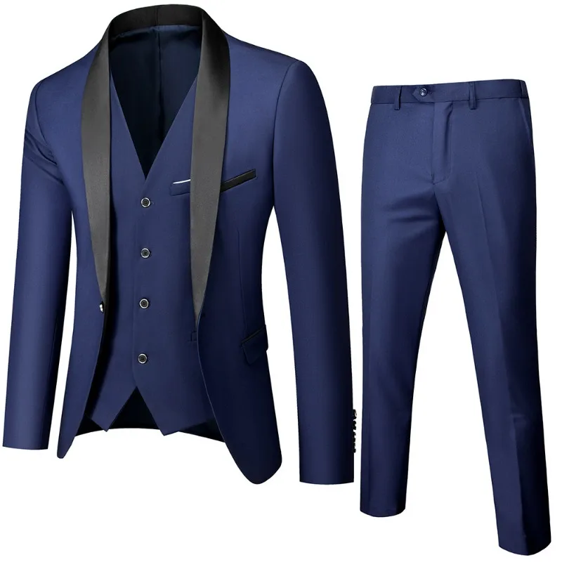 KIDWHXR Men 3-piece Set Single-breasted Patchwork Blazer Male V-neck Vest Solid Color Pant Man Slim Breathable Suit Outfit