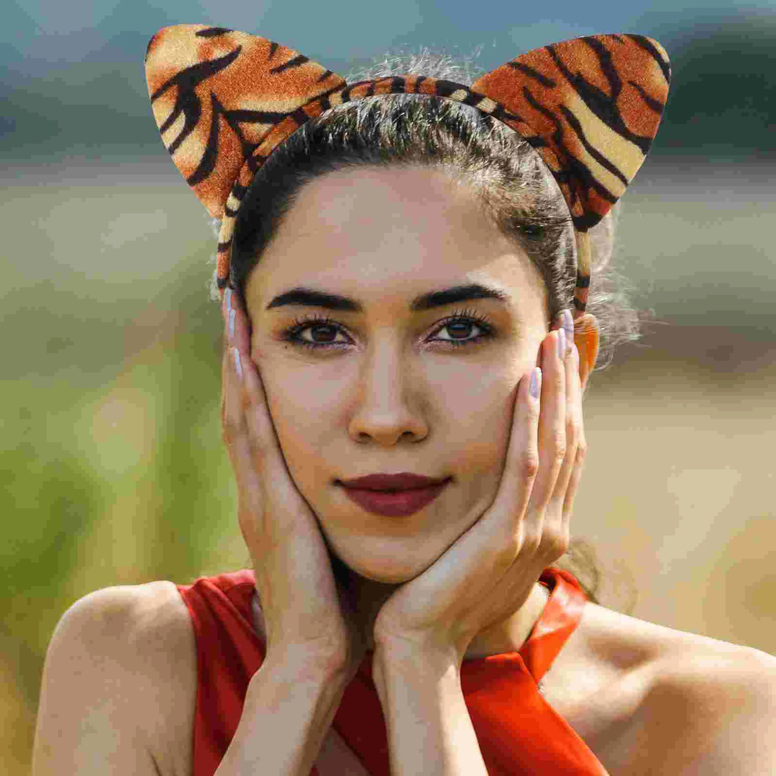 4 Sets Animal Ear Headband Hair Coils Creative Tiger Tail Performance Tool Fabric Unique Headdress Men Women Hoops