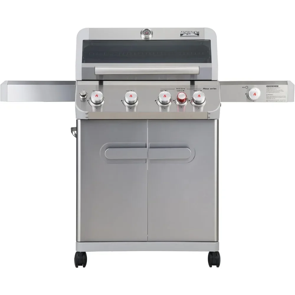 

Stainless Steel 4 Burner Propane Gas Grill, 62,000 BTU Patio Garden Barbecue Grill with Side Burner and LED Controls