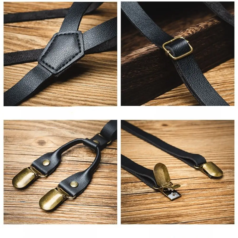 Fashion 1.5CM Suspenders for Men Retro Black Leather Suspenders Spaghetti Strap Metal Clip Suspender Clip Business