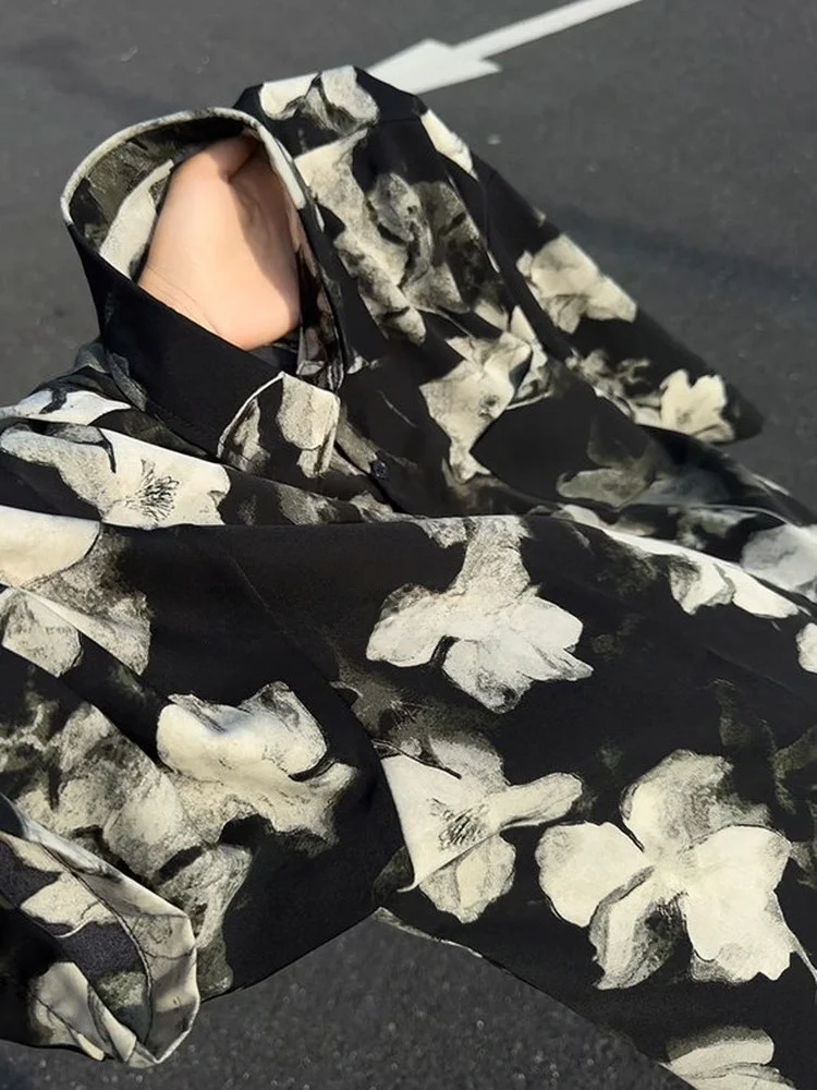 American Retro Floral Shirt Short Sleeve Loose Casual Summer Ice Silk Cool Feeling Beach Handsome Men's Half Sleeve Shirt