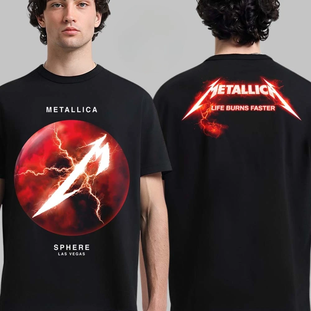 Metallica Life Burns Faster Live At Sphere Las Vegas 2026 Residency No Repeat Weekends Two Sided T-Shirt Men and Women T Shirt
