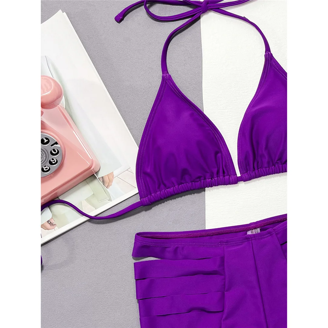 Sexy Neckholder-Shorts, Damen-Badeanzug, zweiteiliger Bikini mit hoher Taille, Badebekleidung, Badeanzug, Schwimmbekleidung V4401 – Detail 12