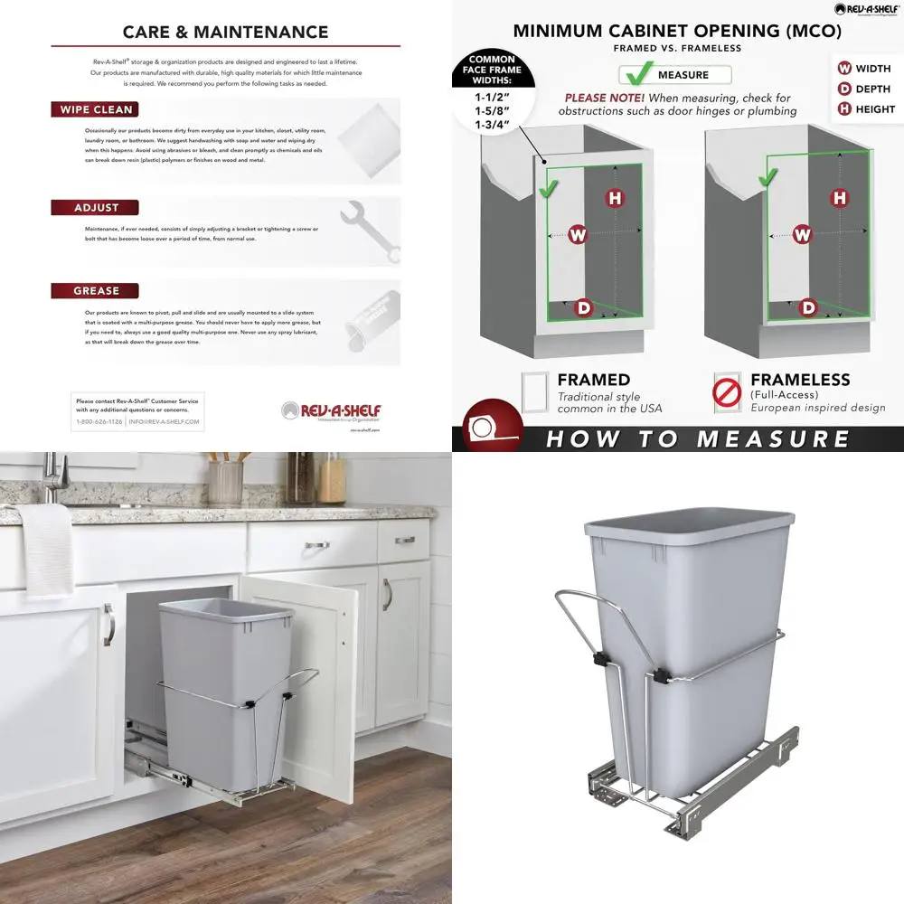 

Pullout Kitchen Cabinet Trash Can with Metal Wire Sliding and Rear Basket for Waste Disposal and Organization