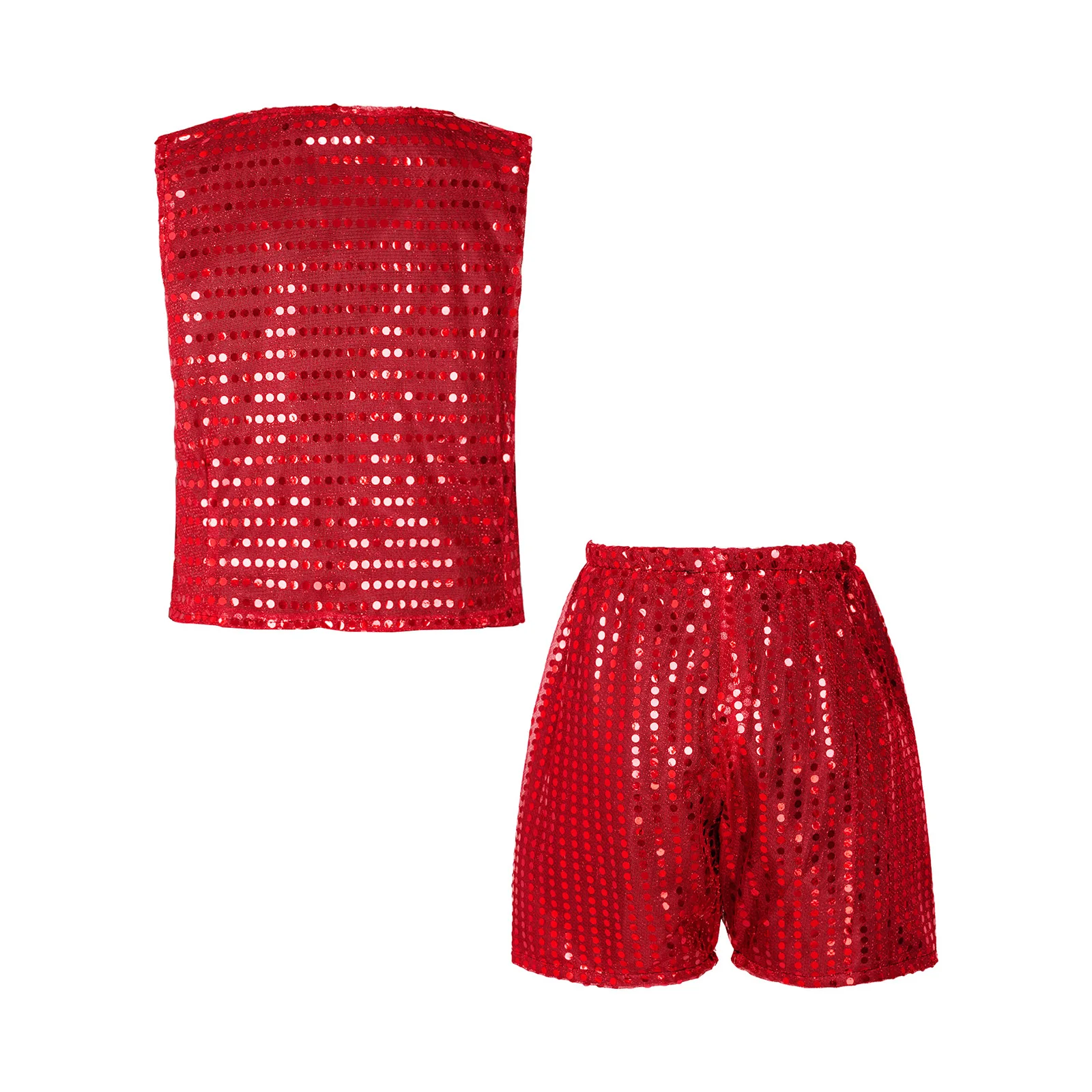 Kids Hip Hop Jazz Dance Outfit Shiny Sequin Vest with Shorts Halloween Christmas Party Carnival School Choir Magic Show Costume