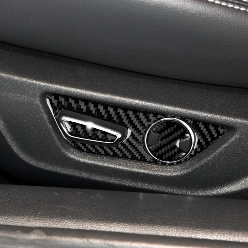 Real Carbon Fiber Car Accessories Seat Adjustment Panel Trim Cover Soft Sticker For Ford Mustang 2015 2016 2017 2018 2019 2020