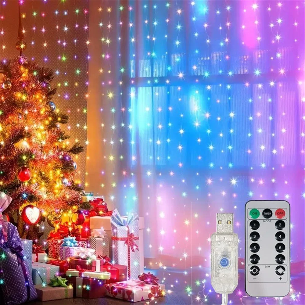 Garland Wedding Christmas Fairy Light Party Birthday Decoration 8 Mode LED Holiday USB Curtain String Light Home Decoration