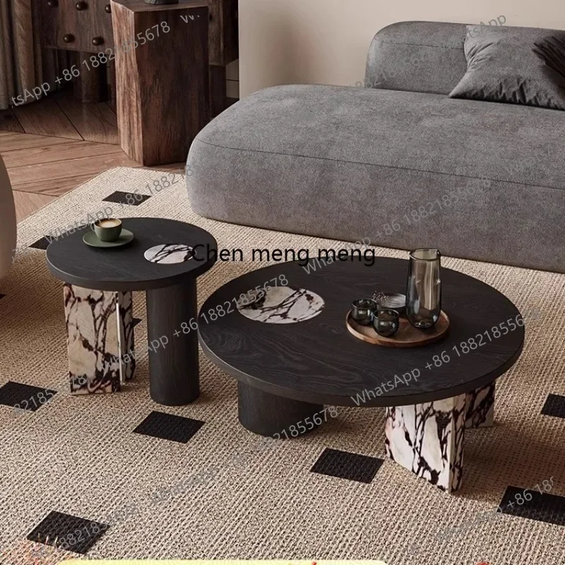 

Medieval style living room solid wood coffee table size round Italian minimalist light luxury creative coffee table