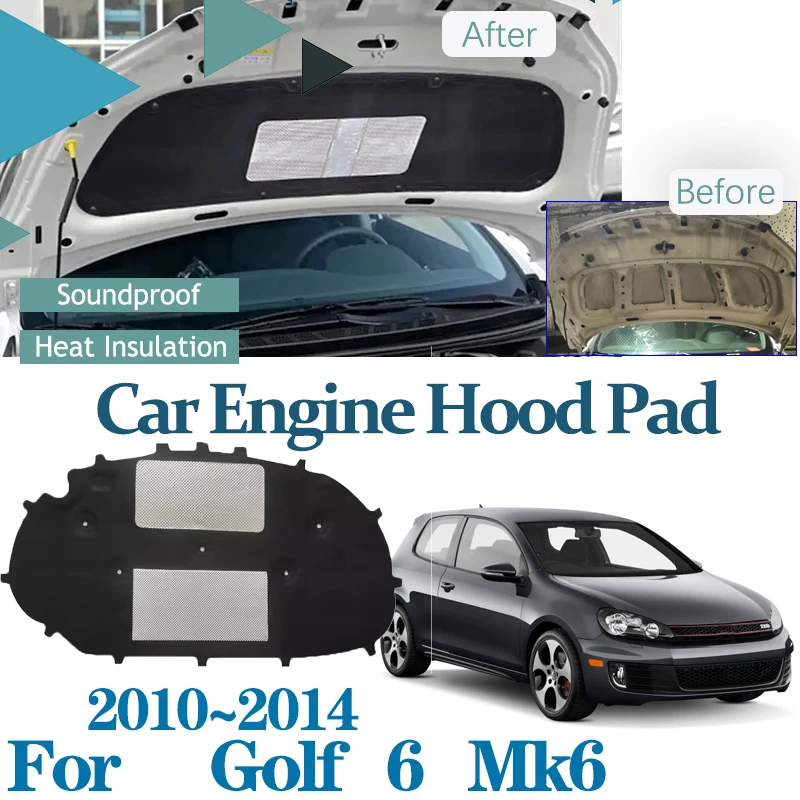 

for Volkswagen Golf Mk6 VW Golf 6 Jetta 2010~2014 Car Engine Hood Pad Sound Heat Insulation Cotton Fireproof Mat Car Accessories