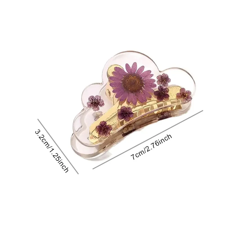 1pc Drip Glue Genuine Flower Dried Flower Premium Alloy Hair Clip Fresh Natural Transparent Crystal Shark Clip
