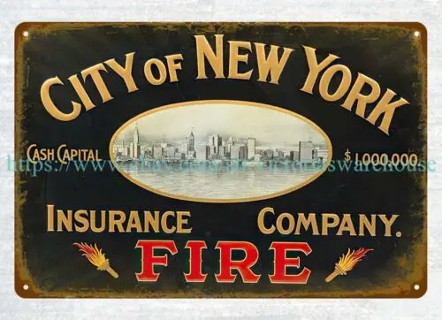 CITY OF NEW YORK FIRE INSURANCE metal tin sign brewery bar art prints