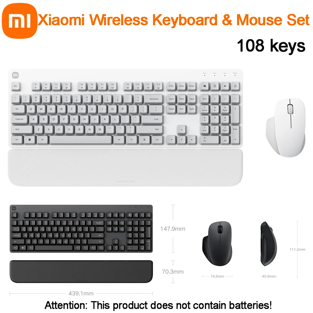 Xiaomi Wireless Keyboard & Mouse Set 108 Keys 2.4GHz Wireless Connection USB-A interface 1200 DPI Sensor with Sponge Hand Stand