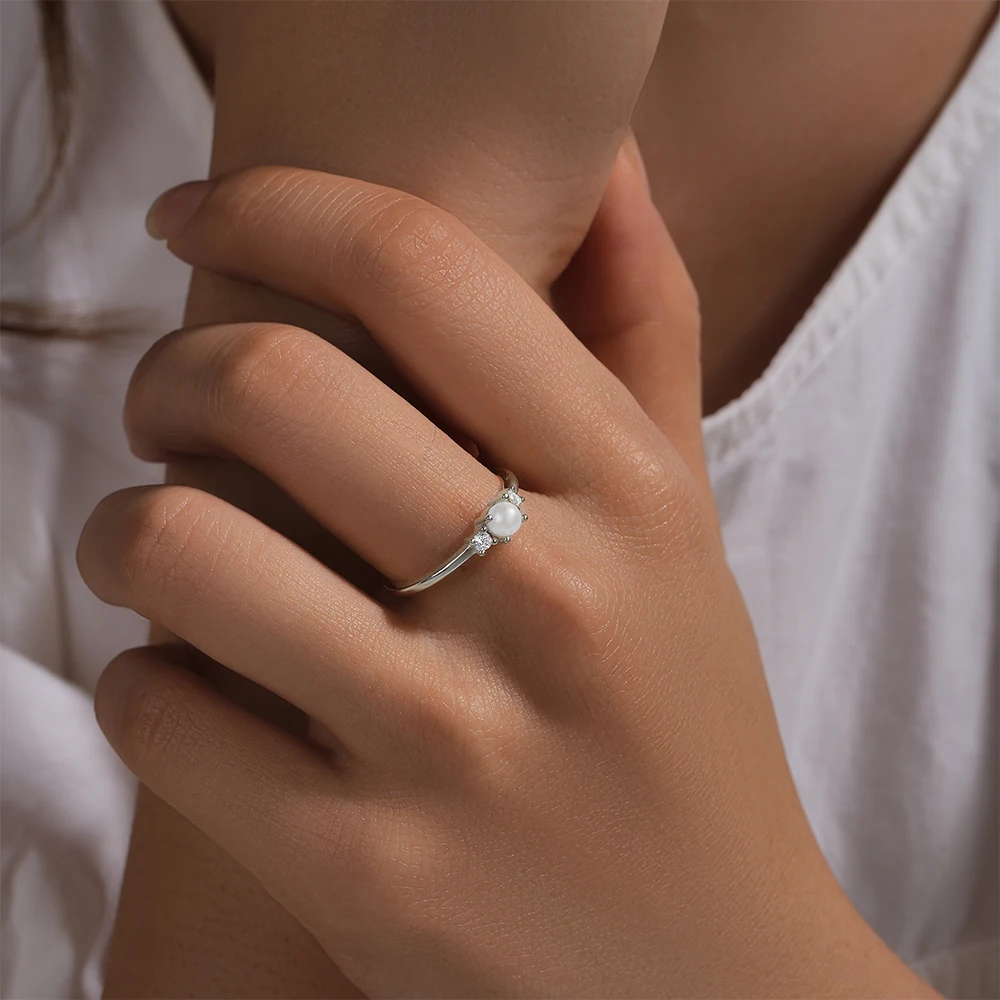 CANNER Classic Niche Light Luxury Pearl Ring S925 Sterling Silver Pearl Ring Fashion High-End Temperament Women'S Jewelry Gifts