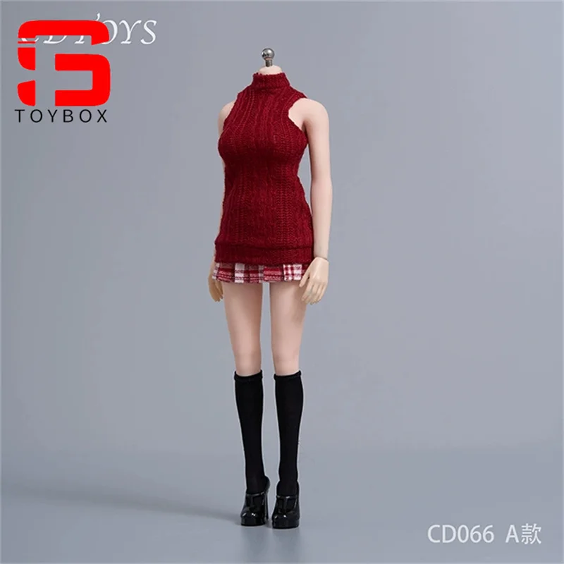 cdtoys cd066 Escala 1/6, chaleco tejido de cuello alto para estudiantes, falda JK, modelo de ropa apto para cuerpo de figura de acción de soldado femenino de 12 pulgadas