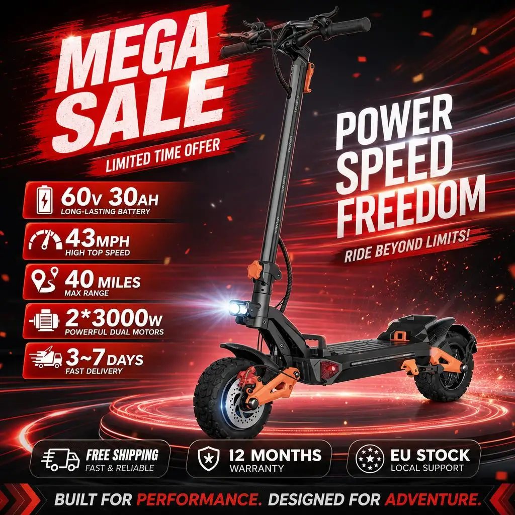 Freeboy H9 Elektroroller 6000W Doppelmotor 60V30AH Akku Höchstgeschwindigkeit 80-90KM/H Maximale Reichweite 90KM Große 1-Pneumatik-Reifen