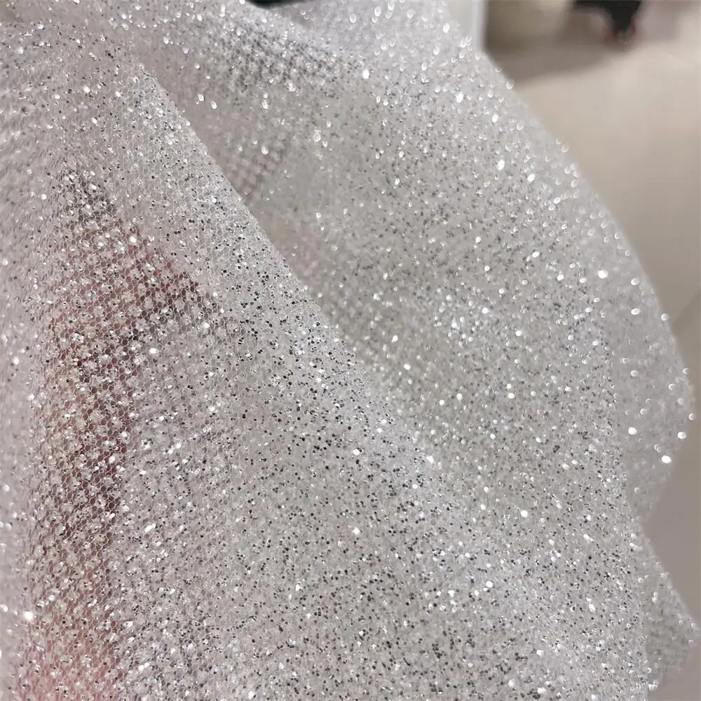 Superdensity Silber Glitzer Netzgarn Hot Diamond Spray Gold und Silber Netzgarn Hot Stamping Hochzeitskleid Stoff – Detail 3