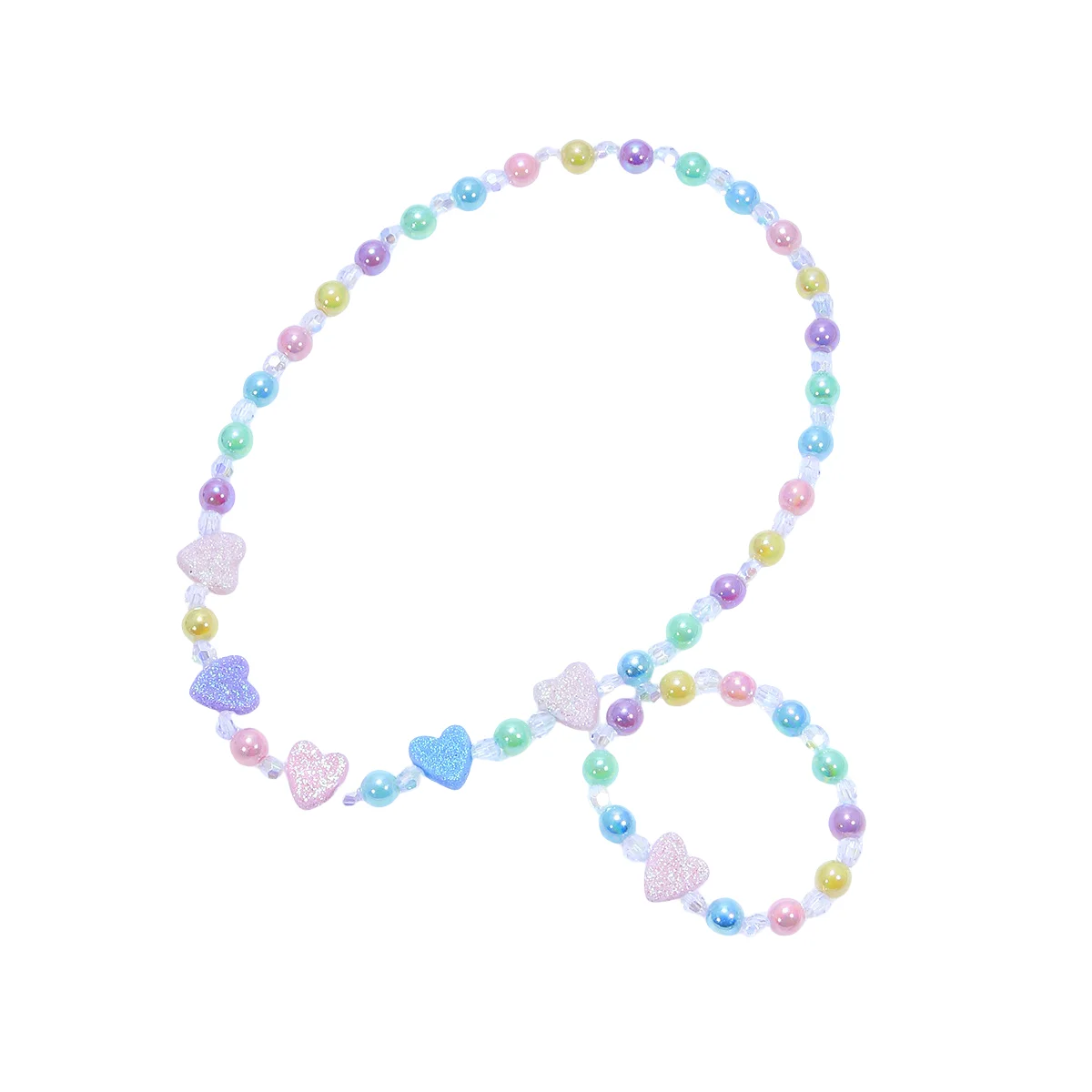 2pcs Girls\' heart-shaped decorated beaded necklaces and bracelets are worn daily throughout the four seasons in random