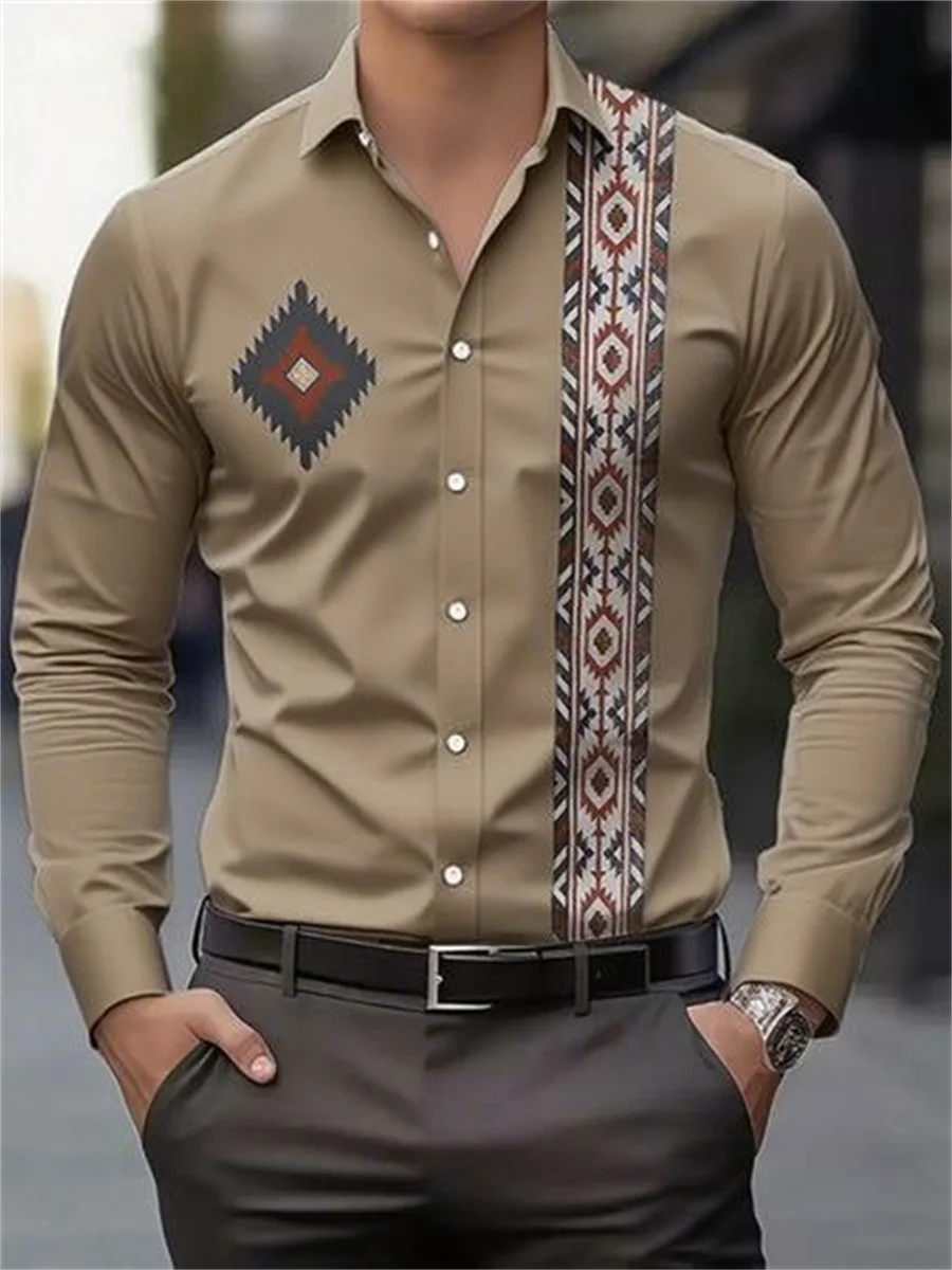 14 ألوان قميص رجالي موضة هندسية ثلاثية الأبعاد عالية الوضوح الطباعة طويلة الأكمام موضة قميص غير رسمي الأعمال التلبيب العلوي XS-6XL