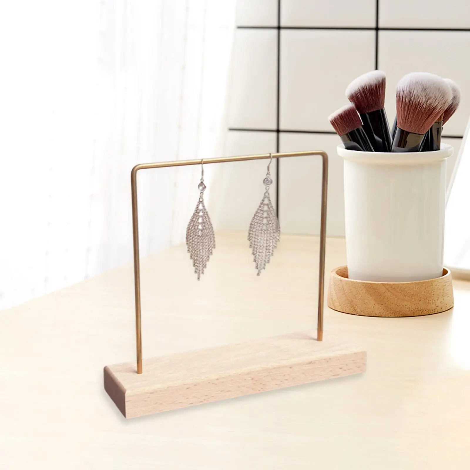 

Earring Display Holder Jewelry Organizer Solid Wood And Metal Frame Showcase