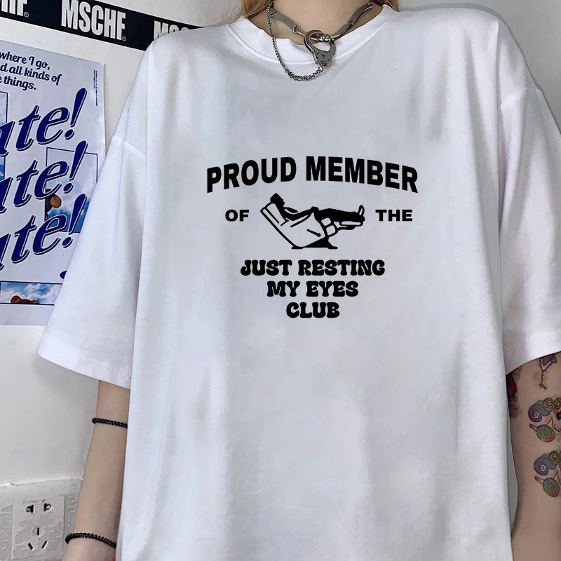 New Just Resting My Eyes Club Print T Shirts Women Men Casual Round Neck Tees Top Summer Cool Loose Short Sleeve Neutral T-shirt