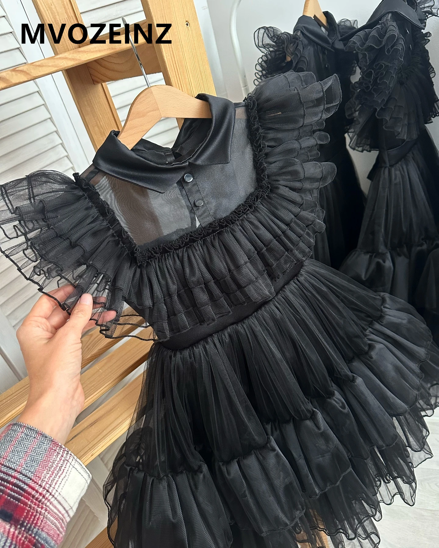 MVOZEINZ Black Girl Dress High Collar Ruffles Sleeves Puffy Child Dress Birthday Gown Princess Dress Kid Dresses