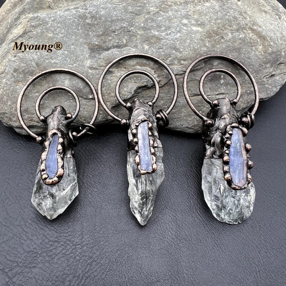 10PCS Bohemia Witch Jewelry Large Irregular Rough Natural Crystal Green Quartz kyanite Vintage Necklace Pendant MY231129