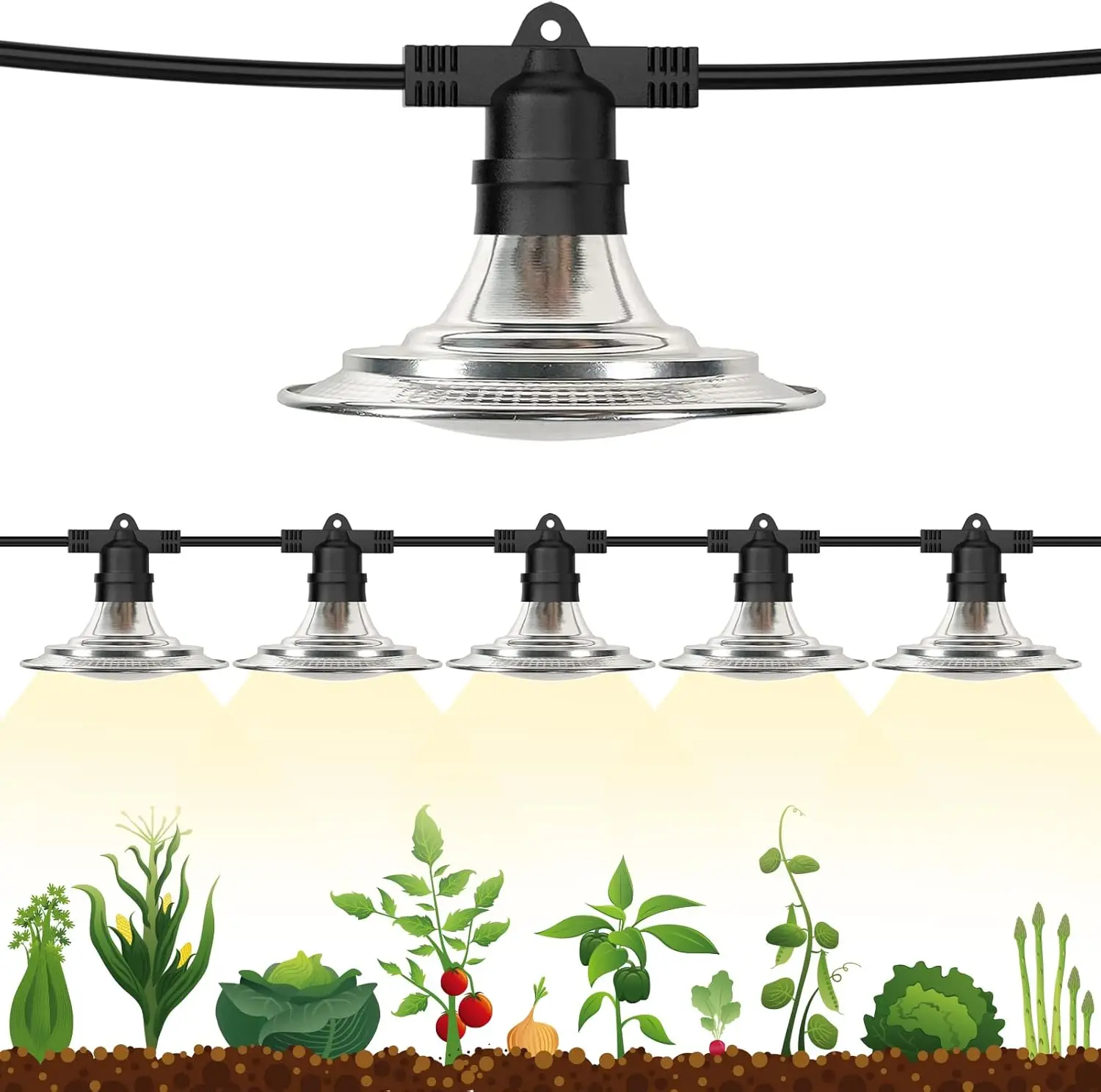

Waterproof Full Spectrum LED Grow Light String for Greenhouse Plants, 6-Light Adjustable Indoor Outdoor Plant Lamp
