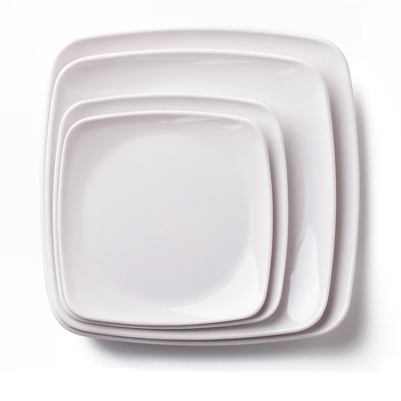 Melamine White Dinner Plate Fast Food Square Dishes School Rice Meal Serving Trays Cheap Hotel Table Decoration and Accessories