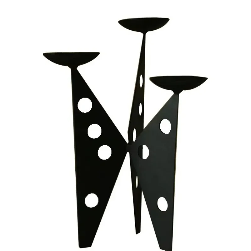 French retro silent wind three-headed candlestick, wrought iron ornament decorative shooting props