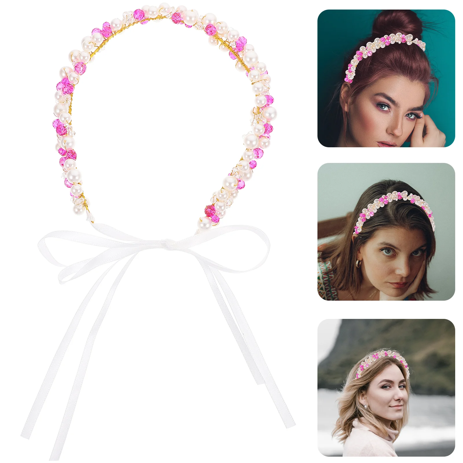 Hairband Headband Wedding Accessories Bands Rosy Fabric for Women Women's Girls