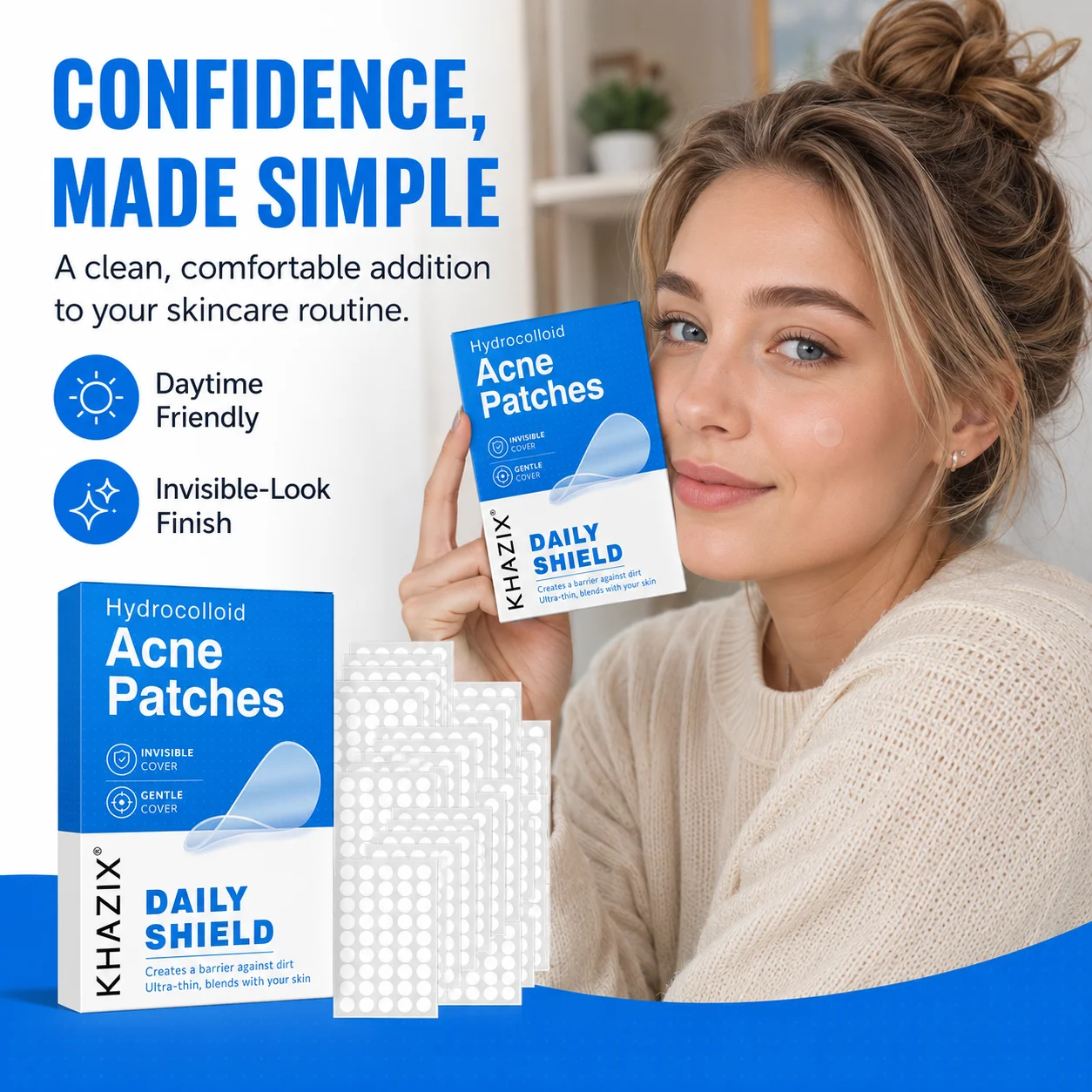 KHAZIX 200/400/800PCS Hydrocolloid Pimple Patches, Invisible Blemish Covers, Ultra-Thin Breathable Waterproof Face Stickers