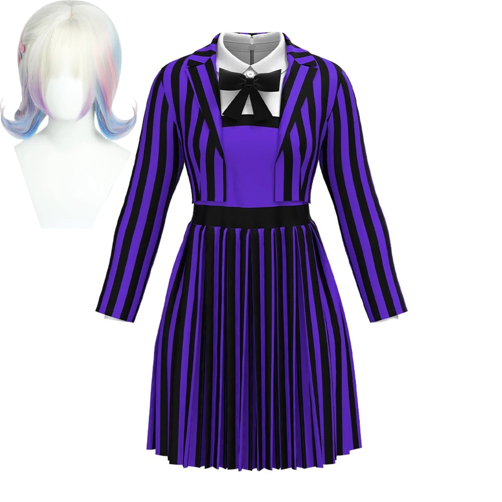 

Wednesday Season 2 Enid Sinclair Wolf Cosplay Anime Striped Costume School Uniform Jacket Skirt Suit Wig Set Halloween for Girls