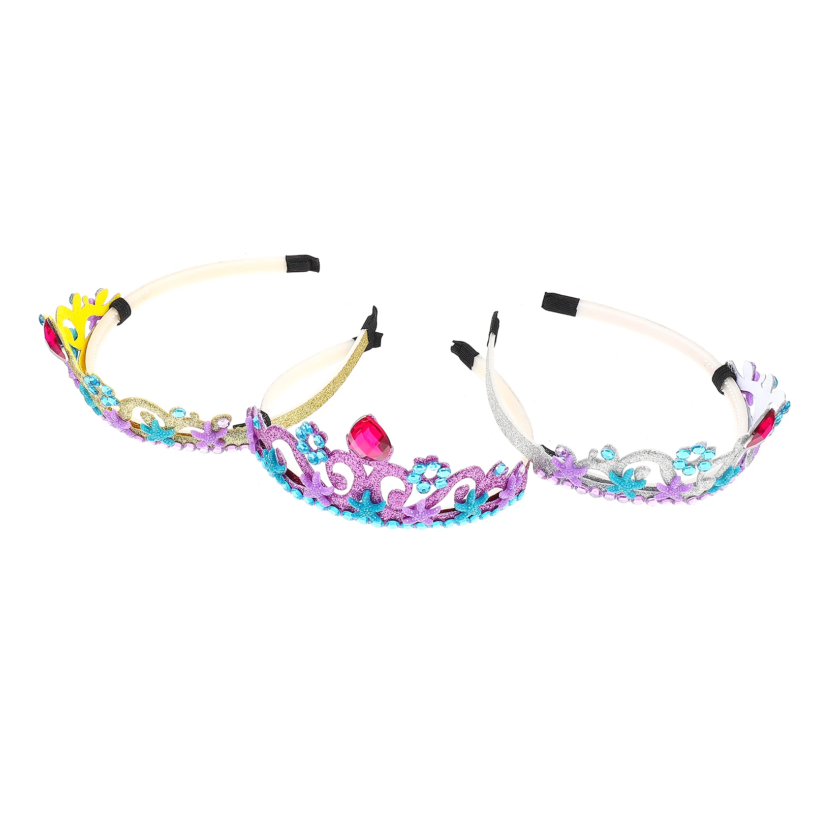 

3pcs Children Crown Headband Little Girl Tiara Decorative Toddler Kids Party Ocean Themed Hair Sequins Bridesmaid Durable