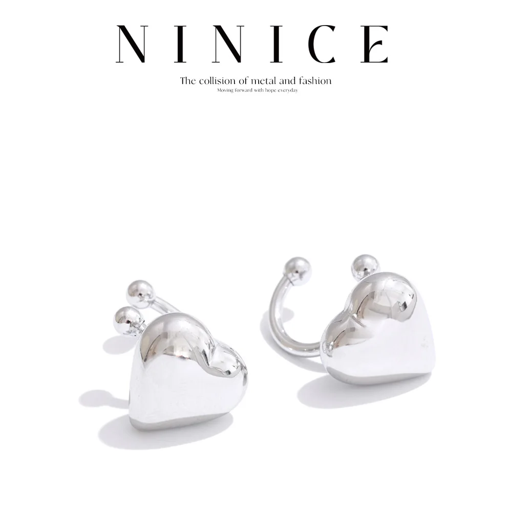 NiNice Earrings 316L Stainless Steel Heart Shaped Ear Bone Clip Fashionable Design Personalized Gift New Wholesale ﻿