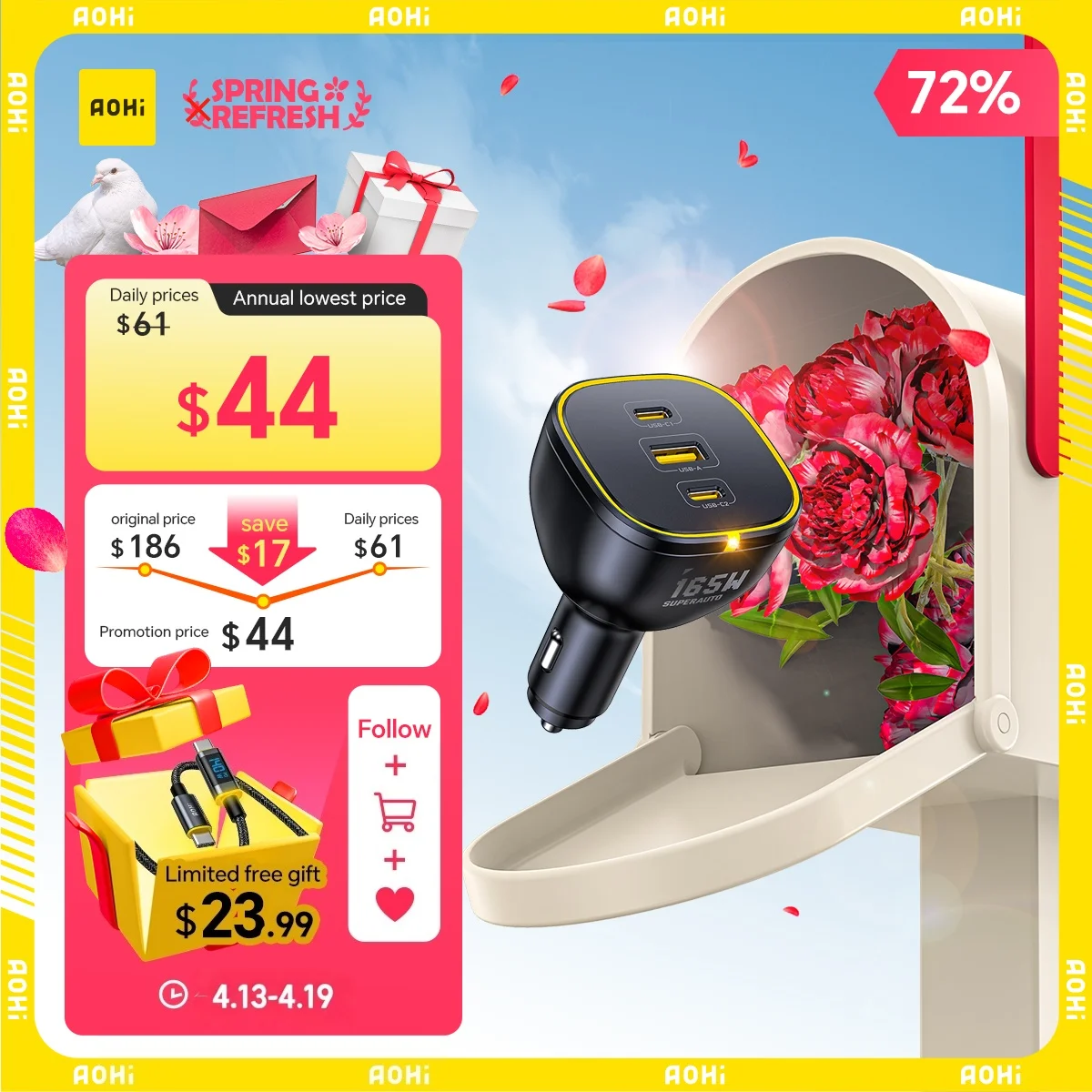 aohi-superauto-pd-165w-fast-car-charger-usb-c-car-charger-adapter-compatible-with-iphone-16-galaxy-s23-ultra-ipad-macbook