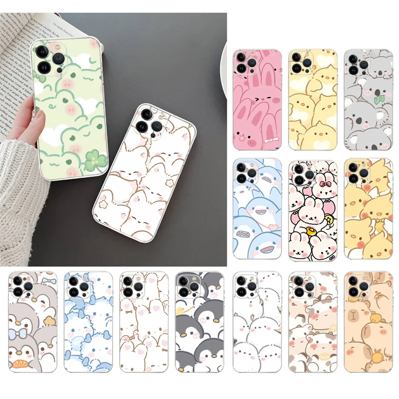 

Cute Animal Frog Rabbit Shark Penguin Phone Case For iPhone 16 15 14 13 12 11 Pro Max Plus Mini