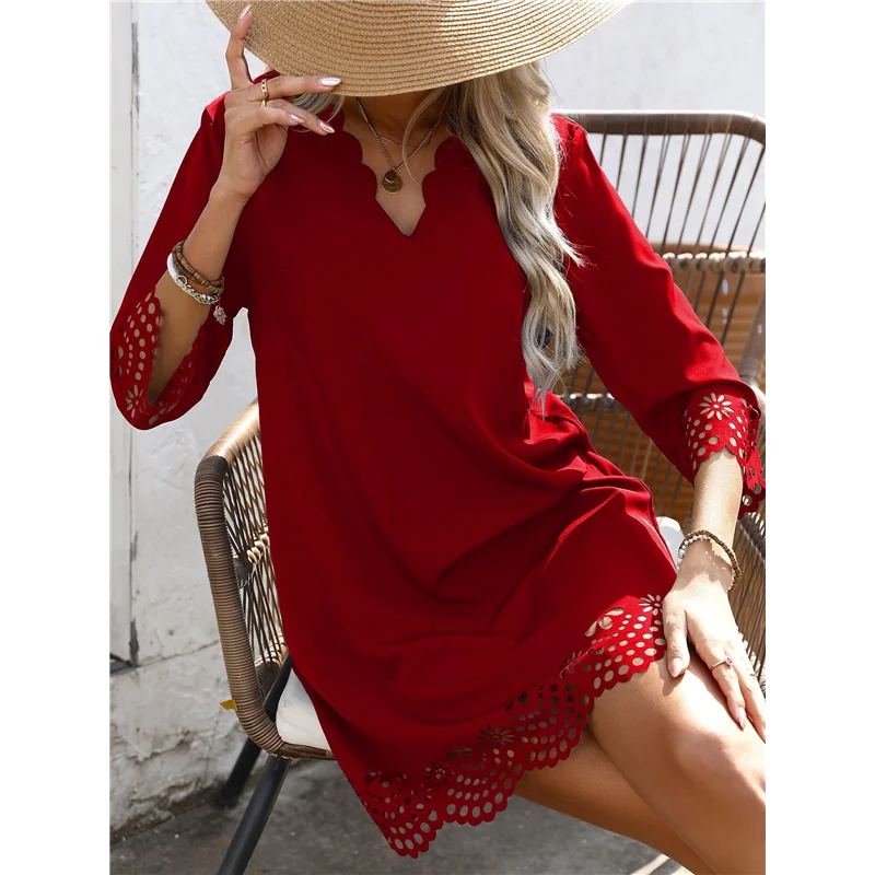 ASDS-Vestito maglietta casual da donna Abiti scampanati vuoti con maniche lunghe a 3/4 estive