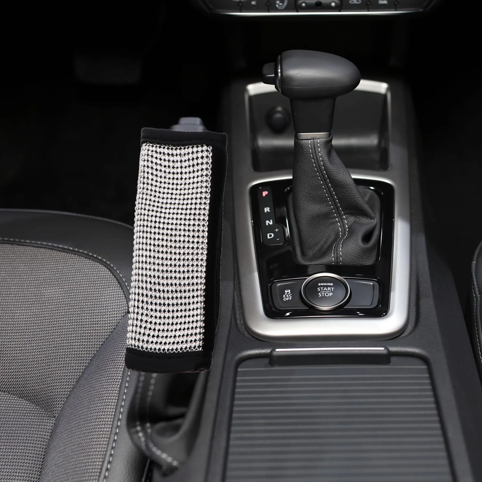

Handbrake Cover Pu Diamond Decor Car Gear Shift Protector Anti-Slip Universal Fit For Auto Steering Rod