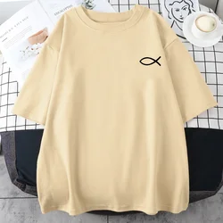 Christian Jesus Fish Print Mens T-Shirts Personality Vintage Casual Short Sleeve Fashion Breathable Tops Man women Cotton Tee