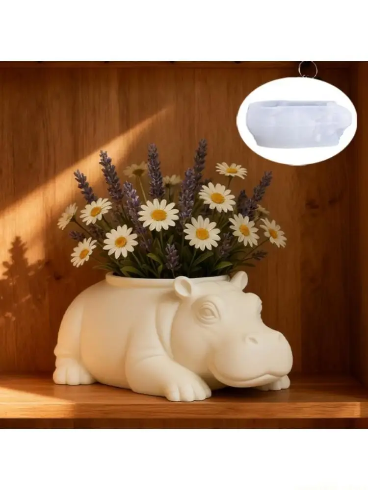 QX2E Hippo Silicone Succulents Planter Mold For Epoxy Resin Art And Gift