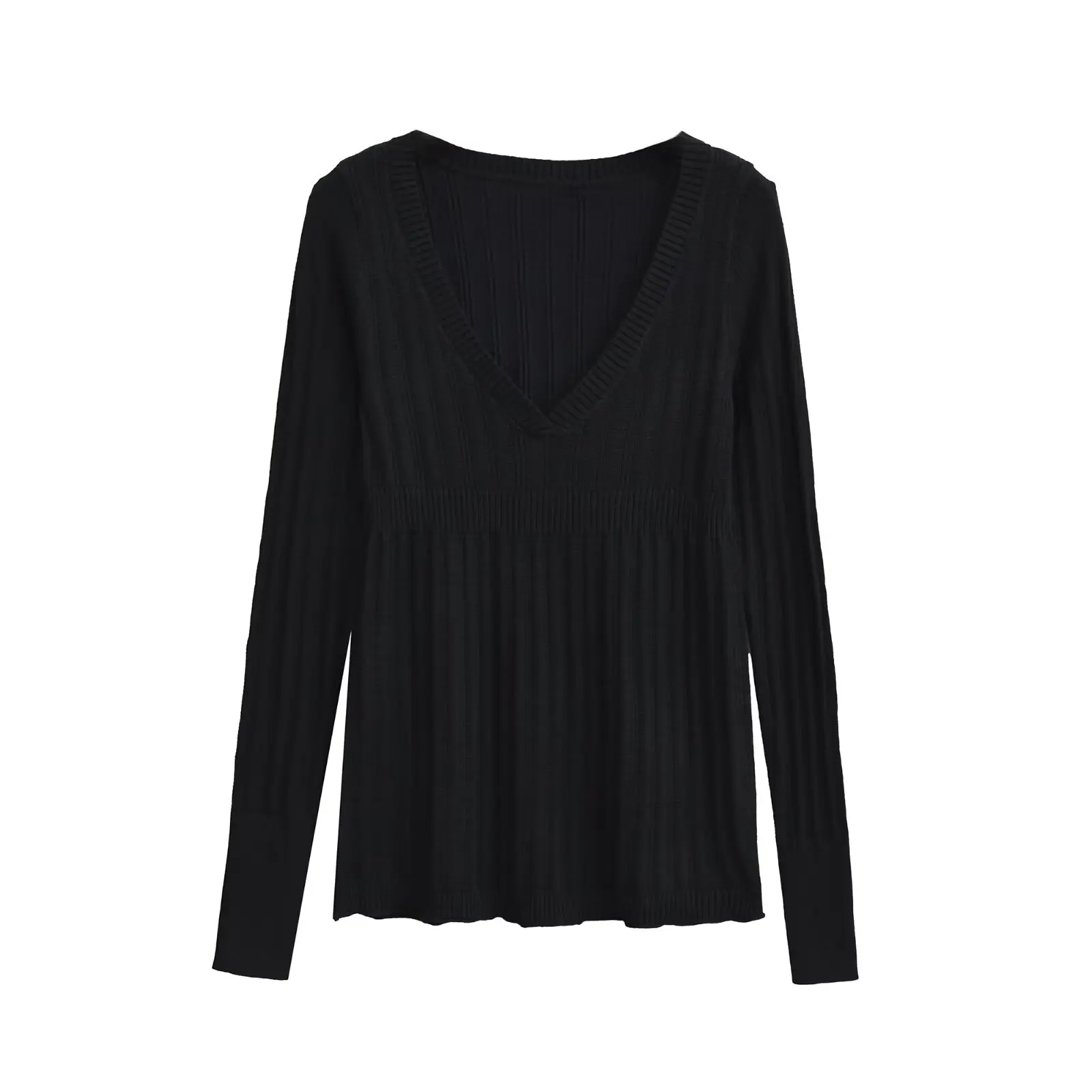 سترة محبوكة بقصة ضيقة V-Ne Long Sve بيضاء متعددة الاستخدامات بطبقة أساسية للنساء ملابس يومية مريحة وناعمة بلون نقي #4