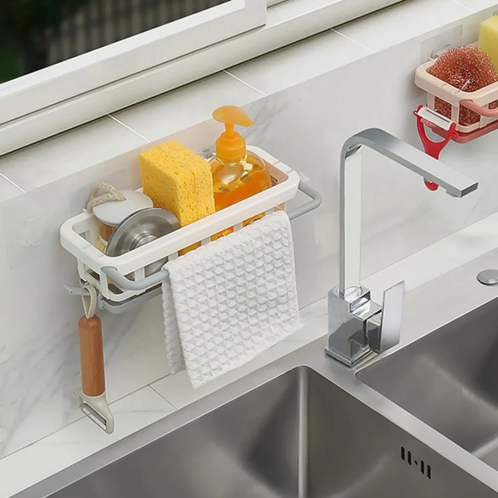

Kitchen Sponge Holder for Sink with Drainage Rack Multi Functional Wire Mesh Basket Storage Iron Dishcloth Organizer Countertop