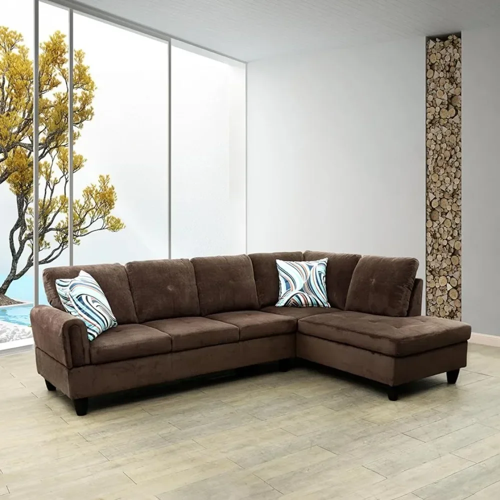 Beverly Fine Furniture Parati 2 Piece Right Facing Linen Sectional Sofa, Brown