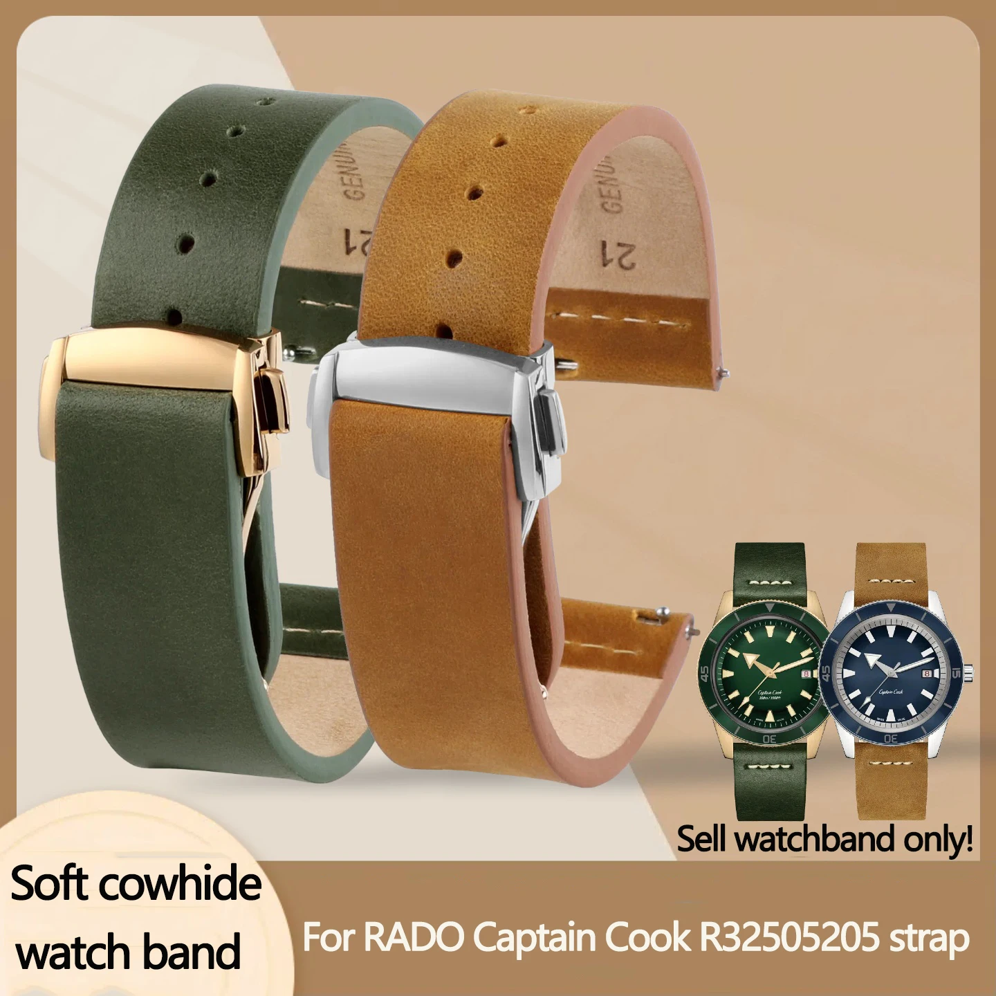 

Для RADO Captain Cook Heritage ремешок для часов R32505205 мужской кожаный ремешок Crazy Horse 19 21 мм складная пряжка мягкий браслет из воловьей кожи